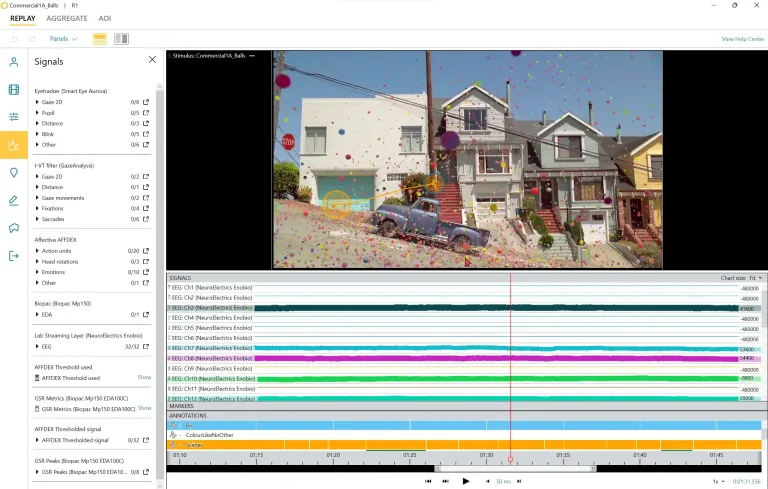 Zapis wielomodalny EEG, eye trackingu i AFFDEX w interfejsie iMotions