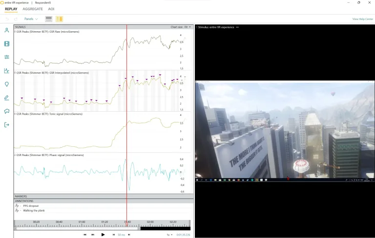 Podgląd danych GSR i wideo VR w oprogramowaniu iMotions