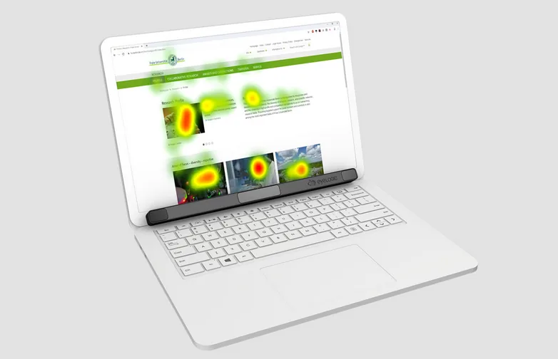 Eye tracker EyeLogic Lite zamontowany pod monitorem